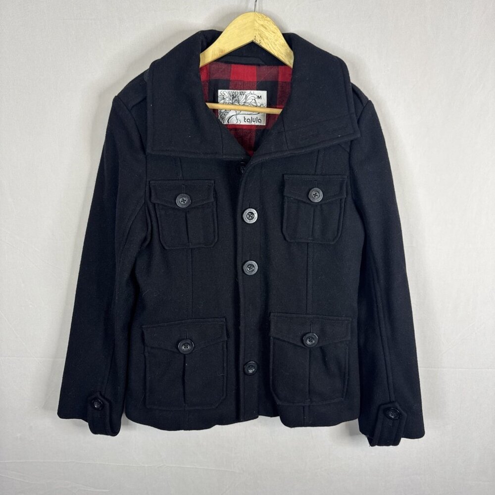Talula Wool Blend Jacket Women’s M Black Utility Coat Buffalo Plaid‎ Lining